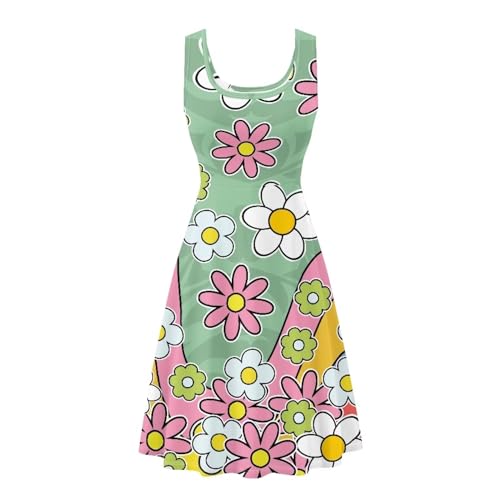 Image of Women's Casual Loose Sundress Midi Sleeveless Crewneck Dress Summer Beach Tank Dress with Pockets