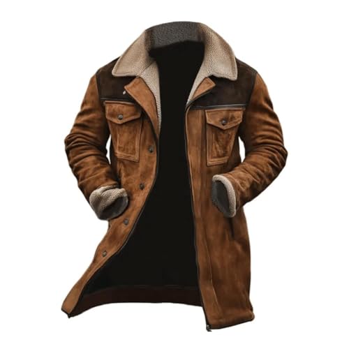 Vintage Suede Pocket Plush Reversed Collar Mens Outdoor Jacket Coat Retro Top Outdoor Men's Suede Coat