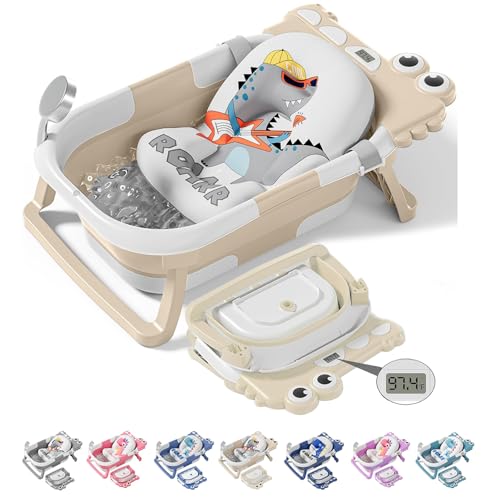 Image of TPN Collapsible Baby Bathtub, Baby Bath Tub with Soft Cushion & Real-Time Thermometer, Baby Bathtub Infant to Toddler Tub (0-36 Months), Portable Newborn Travel Bath tub