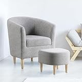 Hanstore Tub Chairs Armchair with Footstool Comfy Fabric Arm Chair Upholstered Occasional Bucket Chairs Accent Chair Single Sofa for Bedroom Dining Living Room Office Reception Small Spaces Grey…