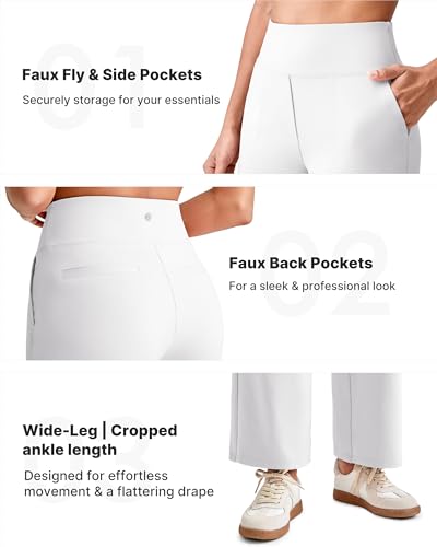 Image of G4Free EverGoing Wide Leg Ankle Pants for Petite Women with Pockets Stretch | Moisture Wicking, 4-Way Stretch, 7 /8 Ankle Length, Faux Fly Detail, Faux Back Pockets, Yoga To Casual Wear