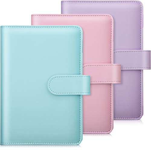3 Pieces A5 PU Binder,Artificial Leather Notebook Binder Cover,Loose Leaf Personal Organizer Binder Cover Ring Binder with Magnetic Buckle and 6 Round Ring, Refillable A5 Planning Binder for Student
