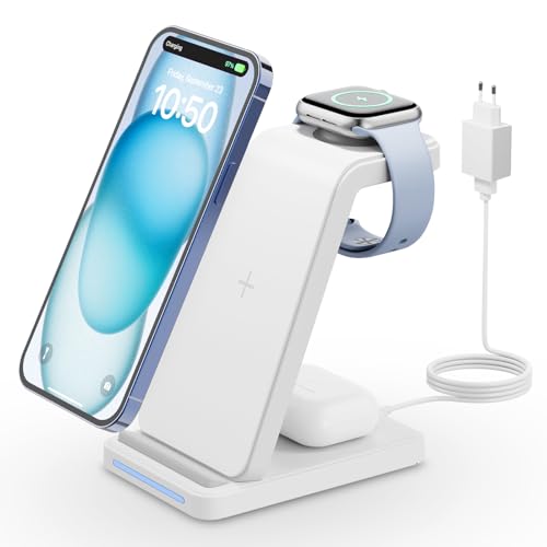 SOWINK Caricatore Wireless, 3 In 1 Base Ricarica Iphone Apple Watch Airpods  Per IPhone 14/13/12/11/Pro/Pro Max/XS Max/XS/XR/8/8+/ Apple Watch Ultra 8 7  SE 6 5 4 3/ Airpods 3/2/pro (20W Adapter) : Amazon.it: Elettronica