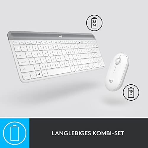 Logitech MK470 Slim Combo Kabelloses Tastatur-Maus-Set, 2.4 GHz Verbindung via Nano-USB-Empfänger, 10m Reichweite, 18-Monate Batterielaufzeit, PC/Laptop, Deutsches QWERTZ-Layout - Weiß – Bild 6