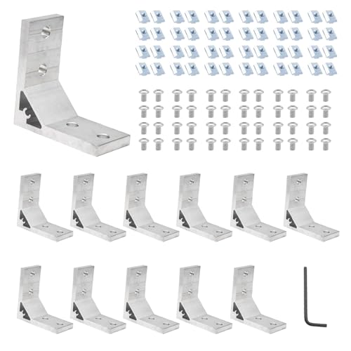 Image of 12pcs 4040 Corner Bracket Angle 4040 Extruded Aluminum Hardware V-Slotted Accessories T-Slot with T Nuts and Screws for 4040 Aluminum Profile 3D Printer Frame Parts Silver
