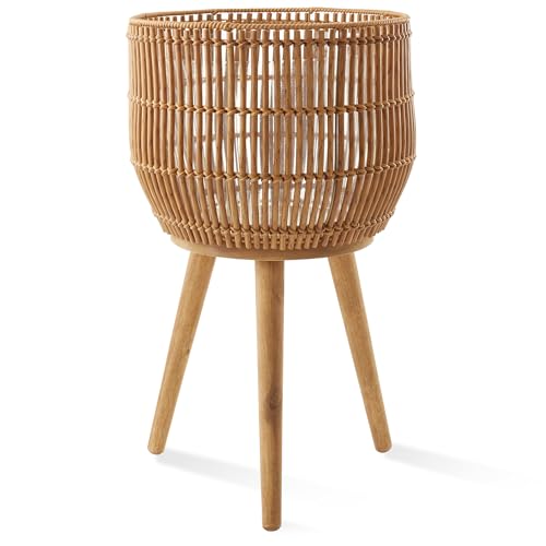 Casafield Indoor Planter with Stand Natural Floor Planter with Wood Legs Large Plant Pot Cover with Liner for Houseplants Flower Pots and Trees