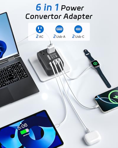 Image of DOACE 220V to 110V Converter 350W Voltage Converter US to Europe for Hair Straightener /Curling Iron Converter for European Travel with 4-Port USB Charging and UK /AU /US /EU Worldwide Plug Adapter