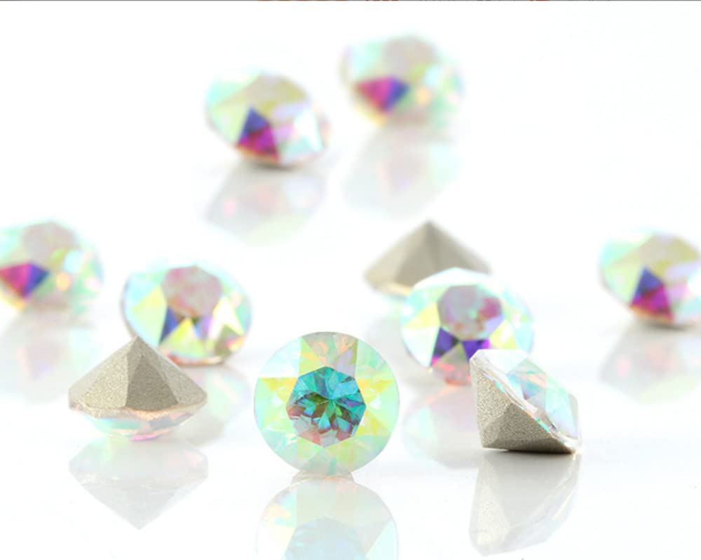 ChangJin 70PCS Mixed Colors K9 Crystals Point Back Rhinestones Round Fancy Stones for Nail Art (4mm 70PCS, Crystal AB)
