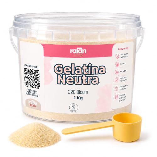 RAIAN FOODS® Gelatina Sin Sabor en Polvo 1kg 220 Bloom con Dosificador