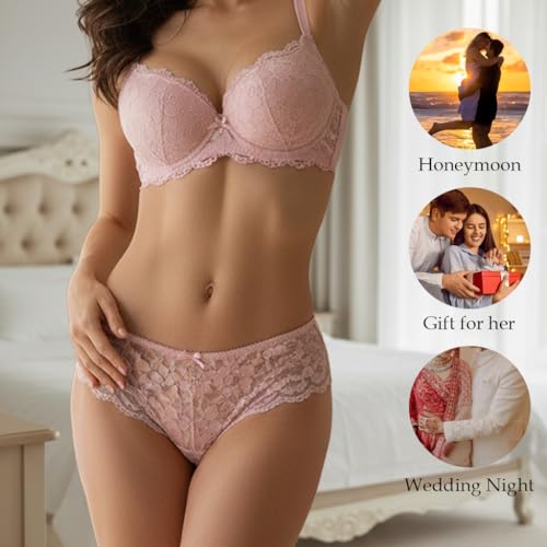 Image of Women's Floral Lace Lingerie Set | Bra and Panty Set | Lace Teddy Strap Babydoll Bodysuit Bra Panty Lingerie | Bikini Lingerie Babydoll Set for Honeymoon Couple Special Wedding Night