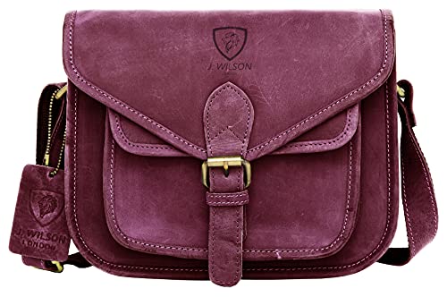 Bolso bandolera de piel rústica para mujer J. Wilson London en color rosa
