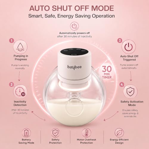 Image of Baybee Elora Wearable Electric Breast Pump for Mothers | Breast Pump Electrical Machine with 4 Modes (Massage, Expression, Lactation, Auto) & 12 Levels Suction | Quiet BPA-Free Breast Milk Pump with LED Display, USB-C Rechargeable & 180ml Capacity (White)