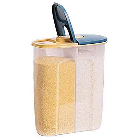 2 in 1 Cereal Storage Container with Lids, 2.5L Airtight Leak-Proof Plastic Dry Food Storage Containers & Cereal Box for Flour, Sugar, Rice, Pet Food & More BPA Free & Dishwasher Safe Dispenser(Blue) Cover