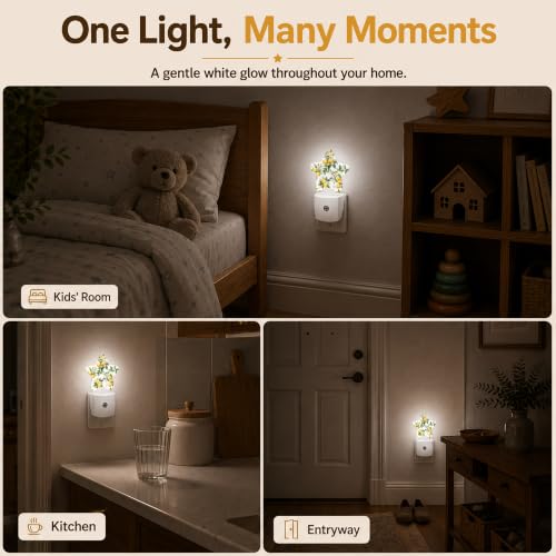 Image of Lemon Tree Star Night Light Plug in, Decorative Night Light for Kids Room Nursery Bedroom, Soft Glow Sensor Lamp for Hallway Bathroom, Compact Energy Saving