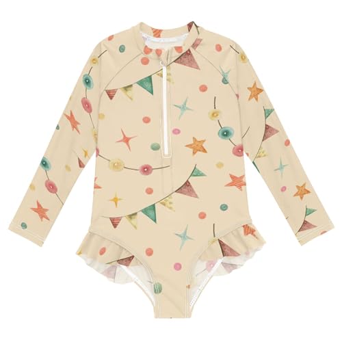 Ribbons Gifts Girls Swimsuit One Piece Rash Guard Girls' Swimwear Long Sleeve Swimsuits for Girl Size 3-12T2