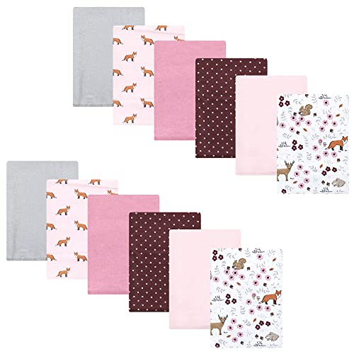 Image of Hudson Baby Unisex Baby Cotton Flannel Burp Cloths Bundle, Woodland Floral, One Size