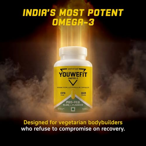 Image of YouWeFit Pro-Vegetarian Omega 3 Capsules 1000mg 60 Capsules | 250mg DHA 200mg ALA & 50mg EPA | Algal Oil + Flaxseed Oil Formula | Astaxanthin Curcumin & Selenium | Heart Brain Joint & Recovery Support