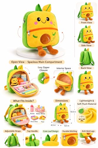 Image of Cartoon Plush Kids School Bag 2-6 Years | Soft Toy Backpack for Boys & Girls | Toddler Nursery Preschool Bag | Lightweight Adjustable Straps