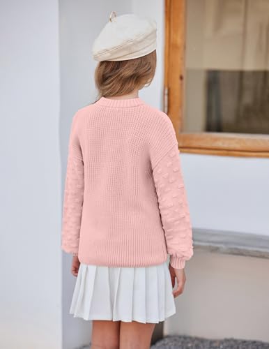 Image of Arshiner Girls Crewneck Sweaters Chunky Lantern Sleeve Knit Jumper Tops Casual Drop Shoulder Pullover Outwear for 5-13 Years