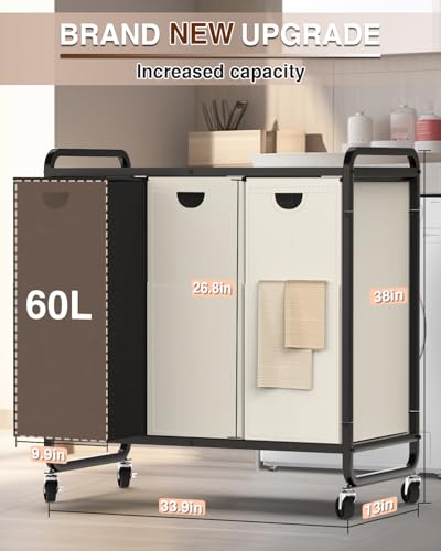 Laundry-Sorter-3-SectionLaundry-Basket-with-Wheels3158-Gal-60L-Laundry-Room-Organization-with-Wooden-Desktop-ShelfPull-Out-and-Removable-900D-Oxford-Fabric-Laundry-Bags-for-Laundry-Room