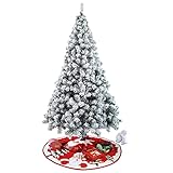Maonple 7ft Snow Flocked Artificial Christmas Tree, with 1100 Tips Contains Xmas Tree Skirt Metal St