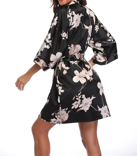 Image of Women's Short Satin Robes Lightweight Silky V-Neck Sleepwear Wedding Bridal Party Bride Bridesmaid Bathrobes