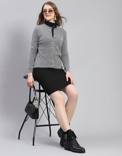 Image of Monte Carlo Women Regular Fit Full Sleeve Solid Round Neck Winter Cardigan (Pack of 1)