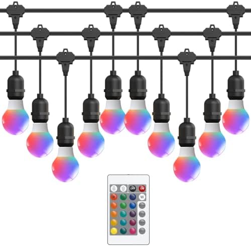 GOODSMANN Low Voltage Landscape String Lights Color Changing Outdoor String Lights 50FT RGBW Hanging Colored Lights 3W LED 145 Lumen 10PCS Light Bulbs Dimmable for Pools Decoration Party Patio