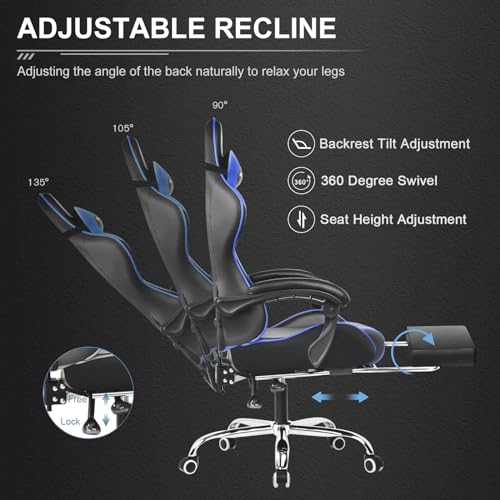 GTPLAYER Bürostuhl Gaming Stuhl Gaming Sessel Ergonomischer Gamer Stuhl mit Fußstütze, Kopfstütze Lendenkissen, Gepolstert Gaming Chair… – Ansicht 5