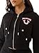 True Religion Women's Embroidered Shrunken Zip Hoodie – Cropped Full-Zip Sweatshirt with Logo Stitching, L