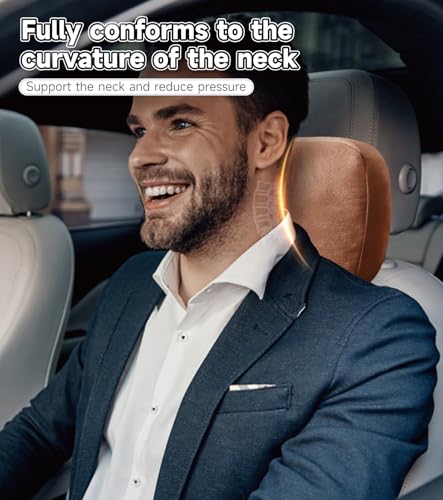 Image of 2Pcs Car Neck Pillow, Super Soft Du-Pont Bio cotton Neck Pillow for Driving, Suede Fabric Car Headrest Pillow, Make Your Driving More Comfortable, Suitable for Driving, Traveling (Mocha Brown)