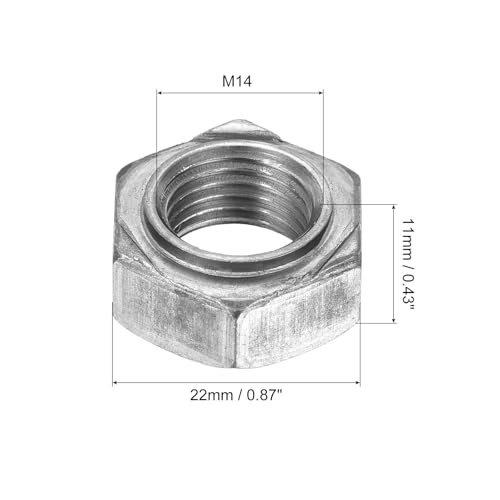QUARKZMAN 20 Stück Sechskant-Schweißmuttern, M14x2mm Kohlenstoffstahl Sechskantmuttern mit 3 Vorsprüngen Maschinenschraube für DIY-Heimreparatur Maschinen, Silber