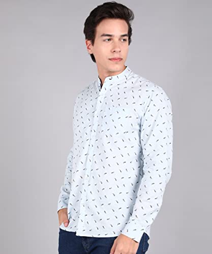 Image of Urbano Fashion Men's Cotton Full Sleeve Slim Fit Casual Printed Shirt with Mandarin Collar