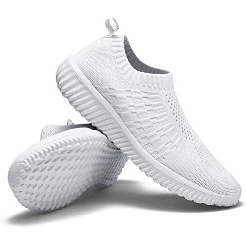 Konhill Women's Casual Walking Shoes - Breathable Mesh Work Slip-On Sneakers 5 Us All White #TOP7