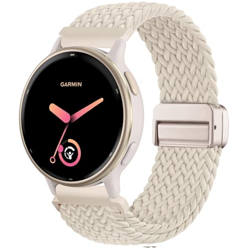 CUNUJIX Braided Nylon Watch Band Compatible with Garmin Vivoactive 6/Vivoactive 5/ Vivoactive 3 20mm Magnetic Stretchy Elastic Fabric Strap for Garmin Venu Sq/Forerunner 55/165/245/645 Women Men