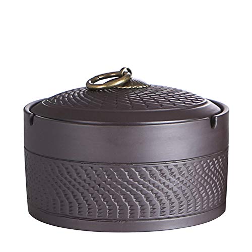 WOFOCeramic Ashtray with Lid Desktop Smoking Ash Tray Chinese Style Home Office Decorations Windproof Smokeless Ashtrays (Cang)