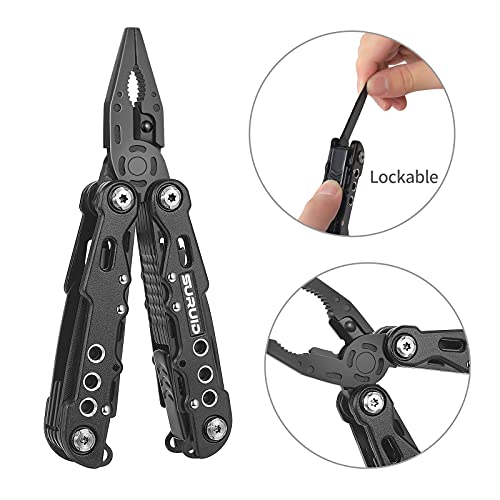 Suruid Multitool Pliers Portable Pocket Knife Camping Tool Gifts For Men 12 In 1 Multi Tool With Safety Lock Screwdrivers Saw Bottle Opener Durable Sheath For Camping Survival Hiking Simple Repair #TOP3