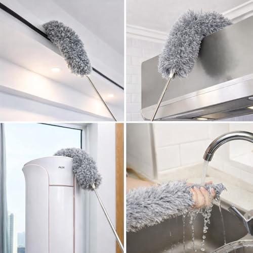 Image of RAIQEE Microfiber Feather Duster Bendable & Extendable Fan Cleaning Duster with 100 inches Expandable Pole Handle Washable Duster for High Ceiling Fans,Window Blinds, Furniture (Standard)