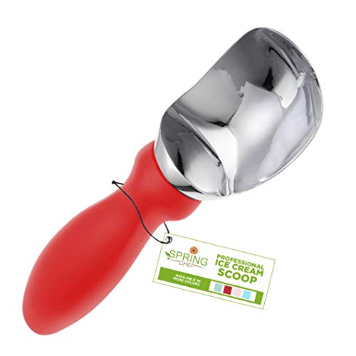 Image of Spring Chef Stainless Steel Ice Cream Scoop with Soft Grip Handle, Red