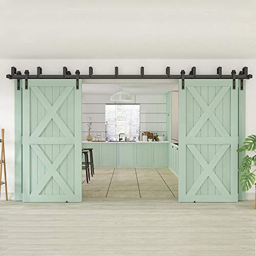 ZEKOO 14FT Four Doors Double Track Bypass Sliding Barn Door Hardware Kit