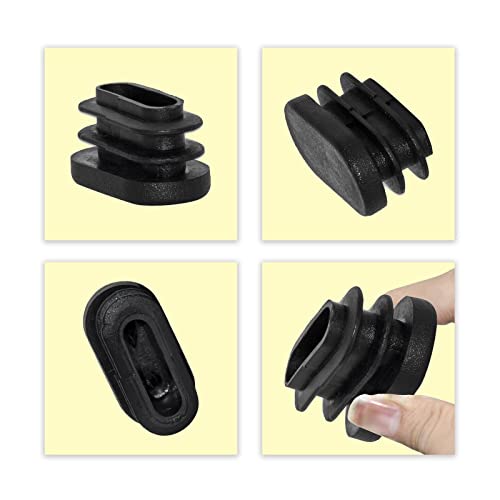 Image of Flyshop 10 x 20 mm, 3 /8 inch x 13 /16 inch OD Black Durable Plastic Plugs Tubing End Caps Oval Chair Glide Inserts 8 Pack