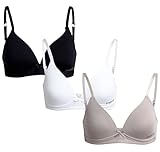 bebe Girls' Training Bra - 3 Pack Wire Free Soft Microfiber Molded Bra with Adjustable Straps (A Cup/B Cup), Size 32A, Black White