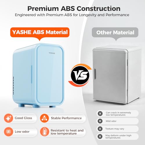 Image of YASHE Mini Fridge, 6 Liter /8 Can 110V AC /DC Portable Thermoelectric Cooler Refrigerators for Bedroom, Skincare, Beverage, Office, Dorm Room and Car, Blue