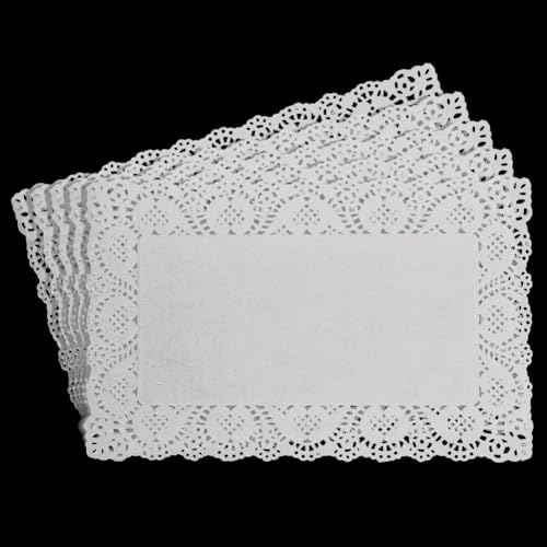 CREATCABIN 100pcs White Rectangle Paper Doilies Greaseproof Lace Paper Doilies Disposable Tableware Decoration for Dessert Trays Fried Food Kitchen Baking Tableware Tables 11.81×7.48 Inch