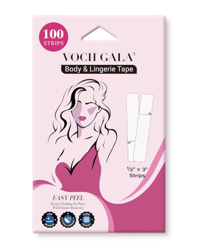 Image of VOCH GALA Double Sided Tape for Clothes & Fashion, 100 Strips | Secure Hold, PE Easy Peel, Less Residue on Delicate Fabrics, Hypoallergenic for Sensitive Skin, 100 Pre-Cut Strips
