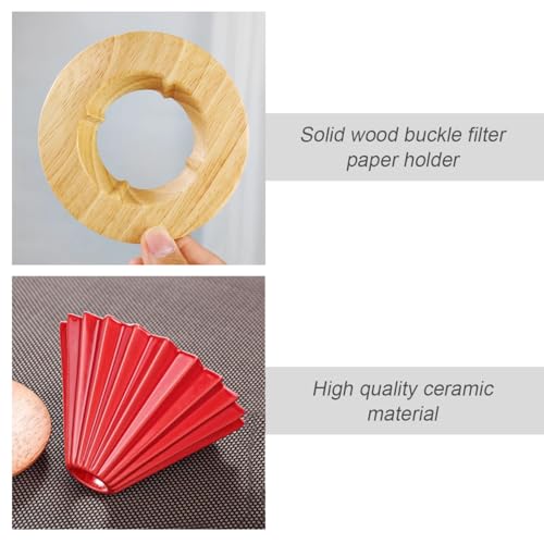 EHERDM Coador de café de cerâmica com suporte de xícara de madeira, elegante coador V60 em forma de