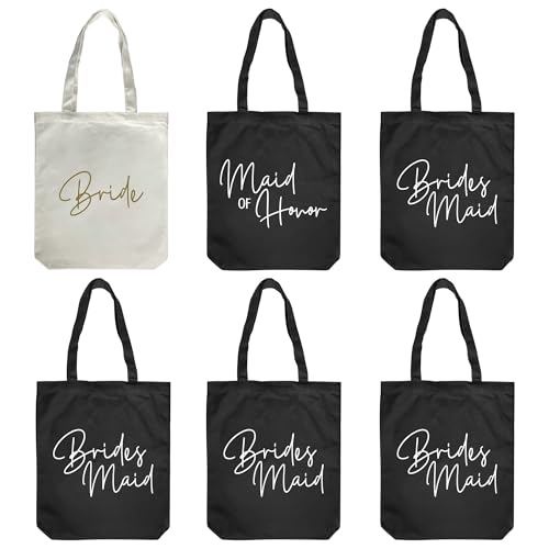 Image of LADY & HOME 6pcs Bachelorette Party Tote Bag, Bride Bridesmaid Cotton Tote Bag for Wedding Gifts