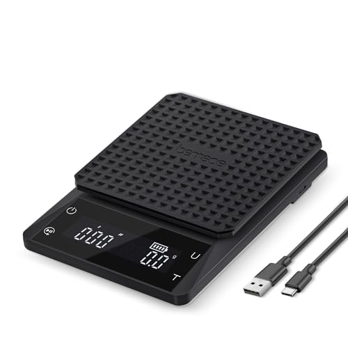 Bemece Digital Coffee Scale with Timer 0.1g/3KG High Precision Kitchen Scale with Large LED Display Electronic Espresso coffee Weighing Scales(M-Gloss Black)