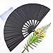 Quacc Large Folding Hand Held Fan Sturdy 13 Inches Nylon-Cloth Vintage Retro Fabric Big Rave Clack Fan for Line Dancing Chinese Kung Fu Festival Craft Dance Decoration Party Favors (Black)