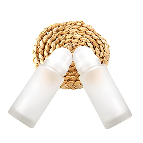 Frascos de rolo de vidro fosco de 50 ml, 2 frascos desodorantes roll-on, vazios, recarregáveis, para